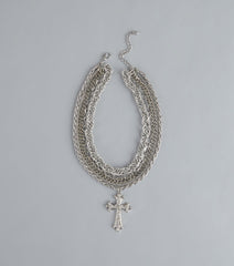 Stacked Up Layered Chain Cross Charm Necklace