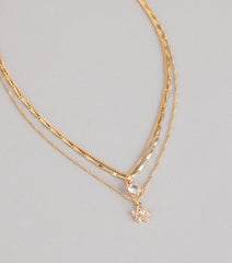 Pretty Glam Rhinestone Flower Charm Layered Necklace