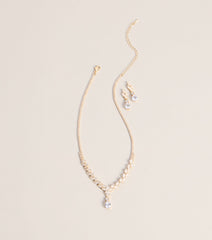 Catch The Light Rhinestone Necklace And Earrings Set
