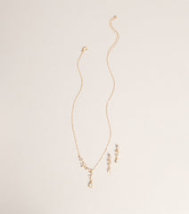 Soft Shine Rhinestone Leaf Necklace And Earrings Set