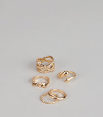 Everyday Luxe Rhinestone Five-Pack Ring Set