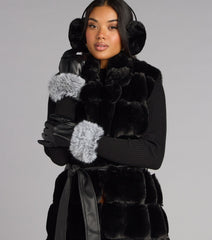 Stay Chic Faux Fur Trim Faux Leather Gloves
