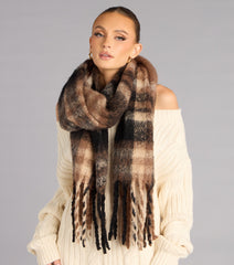 Fuzzy Comfort Plaid Fringe Scarf