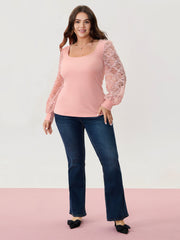 Lace Sleeve 3D Floral Knit Top