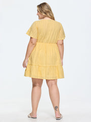 Cotton Sheer Lace Trim V-Neck Mini Dress