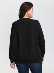 Meow Embroidery Stretchy Round Neck Sweatshirt