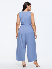 Layered Satin Waist-Tie Jumpsuit