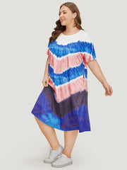 Geometric Contrast Pocket Tie Dye Midi Dress