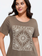 Supersoft Geometric Print Round Neck Long T-Shirt