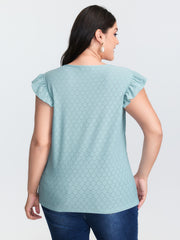Textured Lace Trim Flutter Sleeve T-Shirt