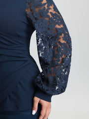Textured Wrap Neck Draped T-Shirt