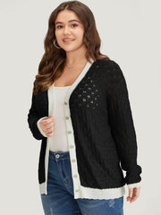 Two Tone Patchwork Cut Out Button Down Cardigan