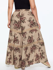 Floral Print Tiered Lace Trim Pants