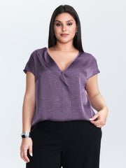 Plain Collar Neckline Flowy Blouse