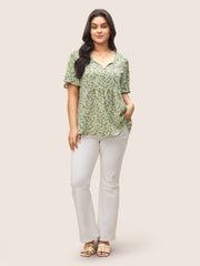 Ditsy Floral Ruffle Sleeve Gathered Ties Blouse