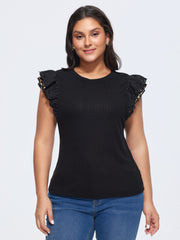 Stretchy Flutter Sleeve Fitted T-Shirt