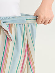 Cotton Striped Print Waist-Tie Maxi Skirt