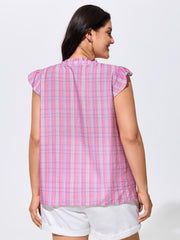 Colorful Striped Print Shirred Neckline Top