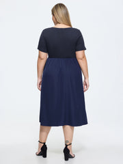 Half Button Placket Round Neck Midi Dress