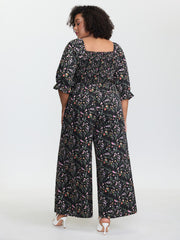 Floral Shirred Waist-Defining Jumpsuit