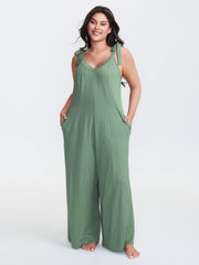 Twist Textured Shoulder Tie Lounge Jumpsuit