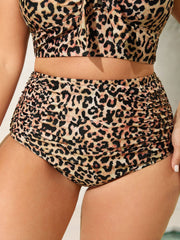Leopard Print Ruched Spliced Bikini Bottoms