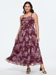 Elegant Floral Print Shirred Cami Maxi Dress