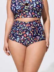 Colorful Leopard Print Overlap Waist Bikini Bottoms