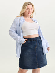 Stretchy Raw Hem Elastic Waist Denim Skort