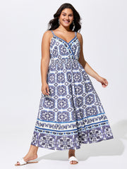 Majolica Print Shirred Cami Maxi Dress