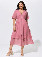 Supersoft Lace Trim Ruffled Hem Maxi Dress