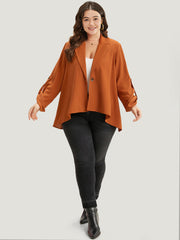 Plain Button Up Tab Sleeve High Low Hem Jacket