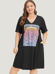 Supersoft Essentials Horoscope Print Pocket Roll Sleeve Dress