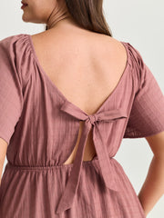 Cotton Stretchy Ruffled Sleeve Fit-And-Flare Blouse