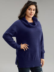 Solid Turtle Neck Split Side Pullover