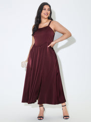 Satin Square Neck Front Slit Slip Maxi Dress