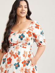 Sweet Floral Front-Twist Lined Midi Dress