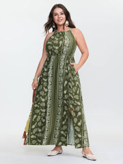 Silhouette Flower Striped Halter Neck Maxi Dress