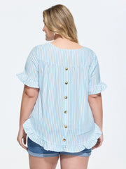 Striped Print Button Back Blouse