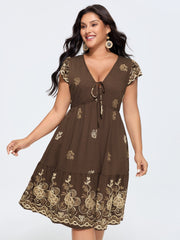 Floral Embroidered Neck-Tie Mini Dress