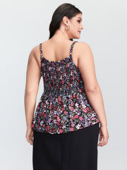 Floral Print Bow Tie Cinched Waist Tank Top