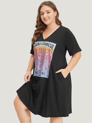 Supersoft Essentials Horoscope Print Pocket Roll Sleeve Dress