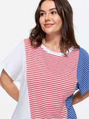Cotton Colorful Striped Print Long T-Shirt
