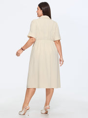 Knotted From Collared Midi Shirt Dress