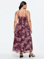 Elegant Floral Print Shirred Cami Maxi Dress