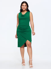 Cowl Neckline Ruched Midi Dress