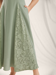 Lace Panel Cinched-Waist Maxi Dress