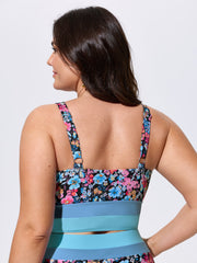 Floral Print Color Contrast Bikini Top
