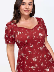 Floral Print Shirred Ruffled Midi Dress