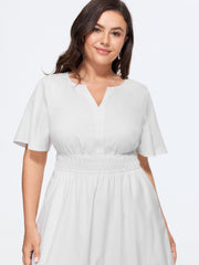 Notched Collar Shirred Waist Pocket Mini Dress